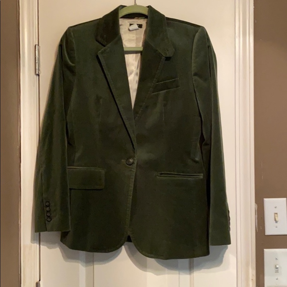 J. Crew sz 6 green moss velvet lined blazer